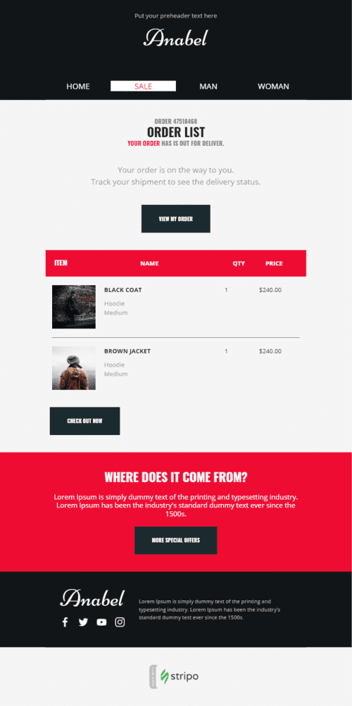 Bestätigung E-Mail-Vorlage «Erhalten Sie es bald» für Mode-Branche Ansicht auf Mobilgeräten