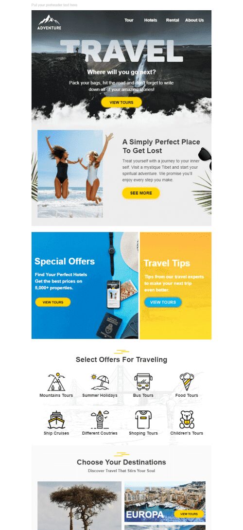 Plantilla de correo electrónico «Viaje divertido» de Promoción para la industria de Turismo Vista de móvil