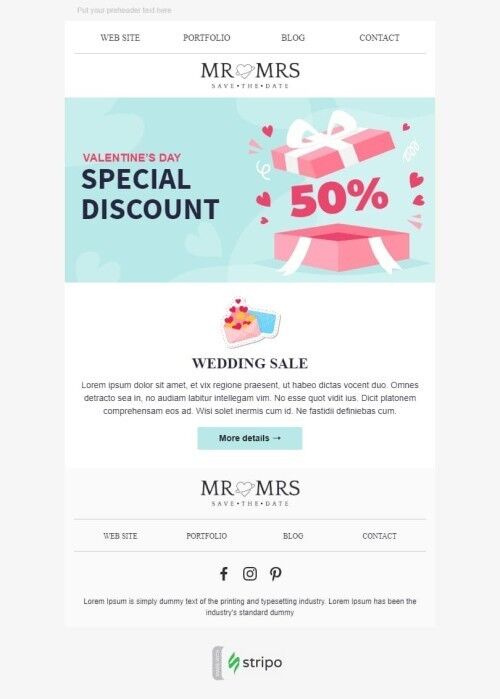 Valentinstag E-Mail-Vorlage «Tag der Liebe» für Fotografie-Branche Ansicht auf Mobilgeräten