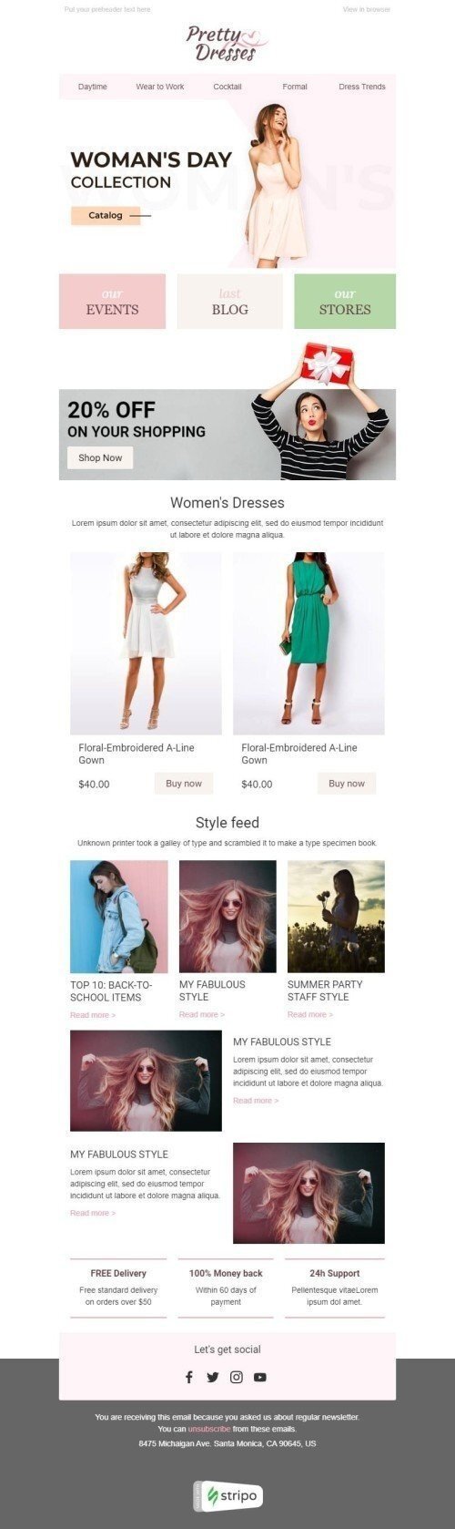 Modelo de E-mail de «Alegria das mulheres» de Dia da Mulher para a indústria de Moda Visualização de desktop