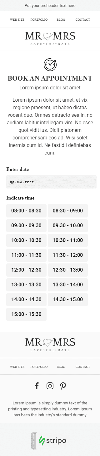 Modelo de E-mail de «Hora do encontro» de Reserve um evento para a indústria de Fotografia Visualização de dispositivo móvel