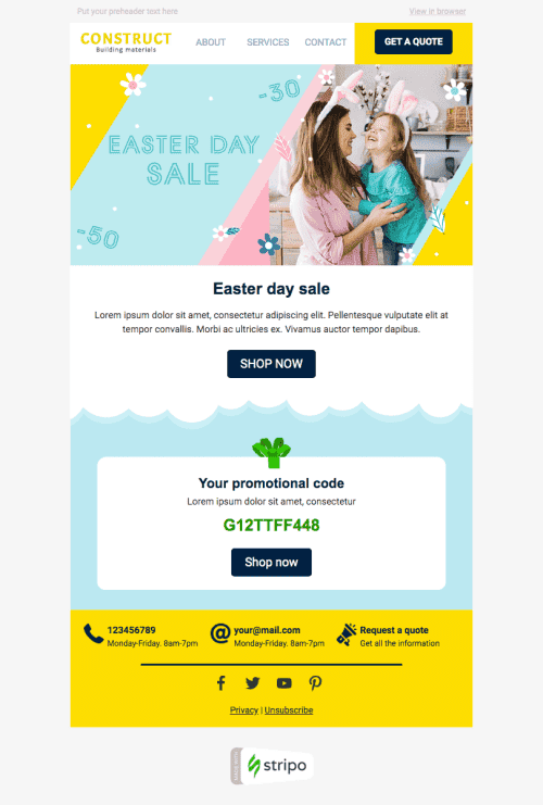Easter Email Template «Easter Day» for Construction industry mobile view