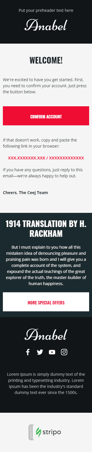 Willkommen E-Mail-Vorlage «Klassische Begrüßung» für Mode-Branche Ansicht auf Mobilgeräten