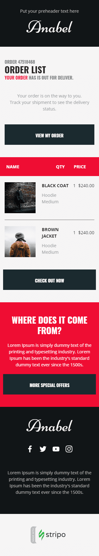 Bestätigung E-Mail-Vorlage «Erhalten Sie es bald» für Mode-Branche Ansicht auf Mobilgeräten