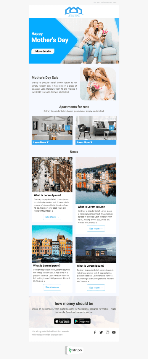 Mother’s Day Email Template «Mom's holiday» for Real Estate industry desktop view