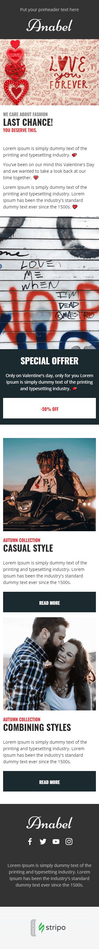 Modelo de E-mail de «Te amo para sempre» de Dia dos Namorados para a indústria de Moda Visualização de dispositivo móvel