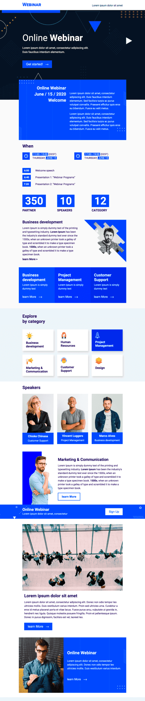 Modello Email Promo «Webinar online» per il settore industriale di Webinar Visualizzazione desktop