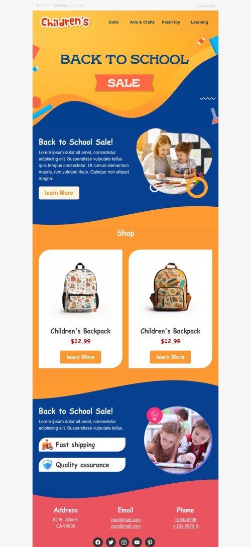Back to School Email Template "Children's Store" for Kids Goods industry mobile view