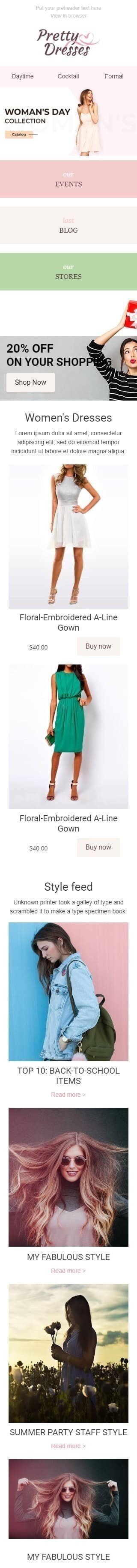 Modelo de E-mail de «Alegria das mulheres» de Dia da Mulher para a indústria de Moda Visualização de dispositivo móvel