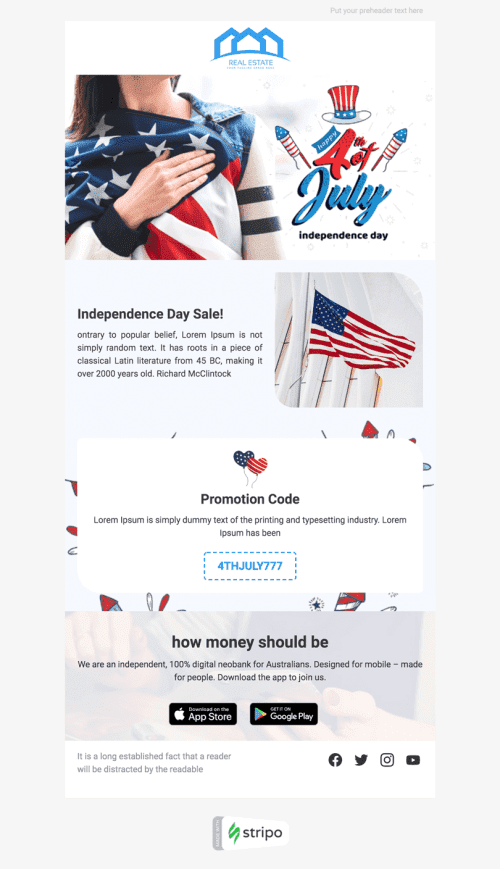 Independence Day Email Template «Unity» for Real Estate industry desktop view