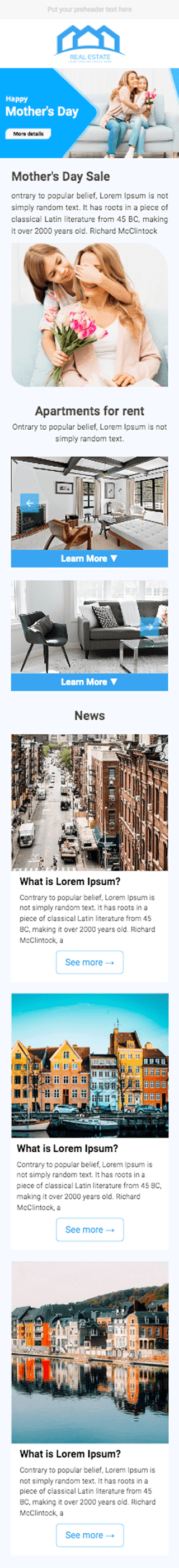 Mother’s Day Email Template «Mom's holiday» for Real Estate industry mobile view