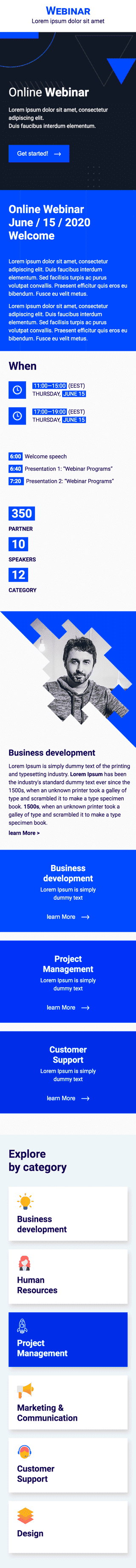 Modello Email Promo «Webinar online» per il settore industriale di Webinar Visualizzazione mobile