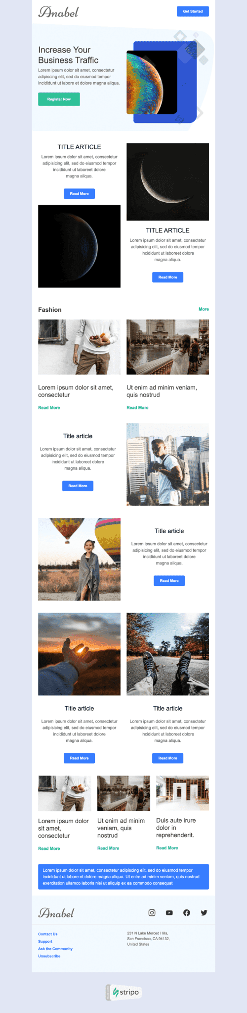 Plantilla de correo electrónico «Información corta» de Promoción para la industria de Publicaciones y blogs Vista de escritorio