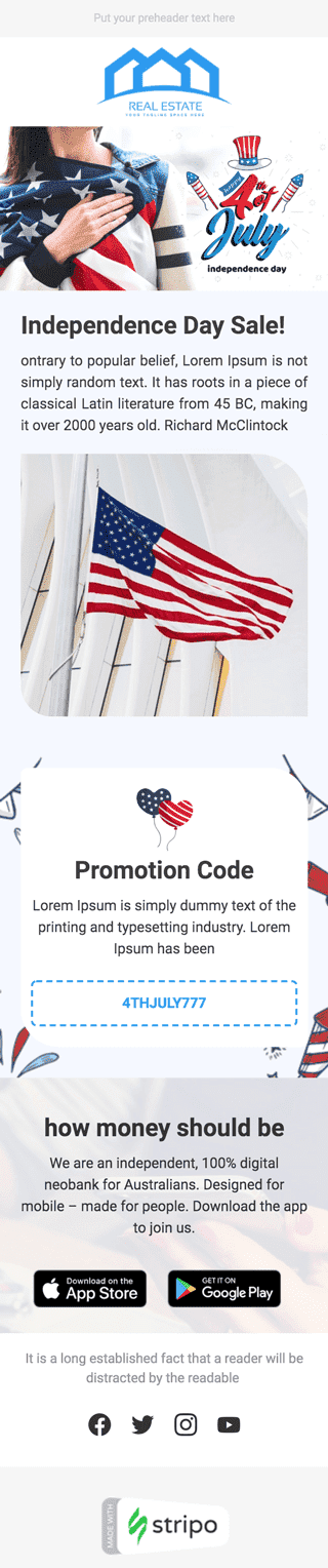 Independence Day Email Template «Unity» for Real Estate industry mobile view