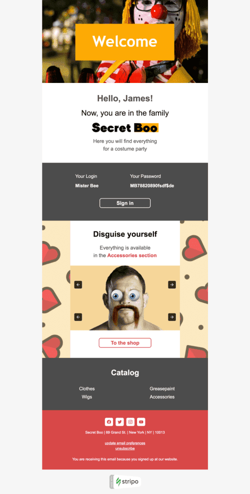 Promo Email Template «Masquerade» for Books & Presents & Stationery industry mobile view