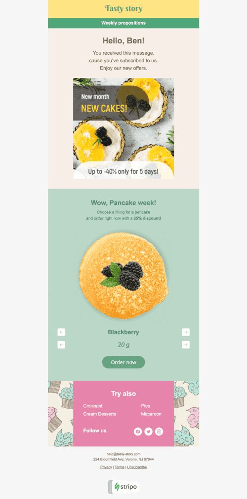 Promo Email Template «Food of The Day» for Food industry mobile view