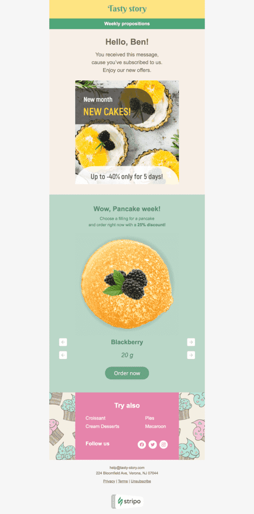 Werbung E-Mail-Vorlage «Essen des Tages» für Essen-Branche Ansicht auf Mobilgeräten