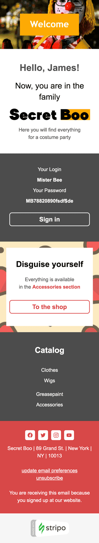 Plantilla de correo electrónico «Mascarada» de Promoción para la industria de Libros y regalos y papelería Vista de móvil