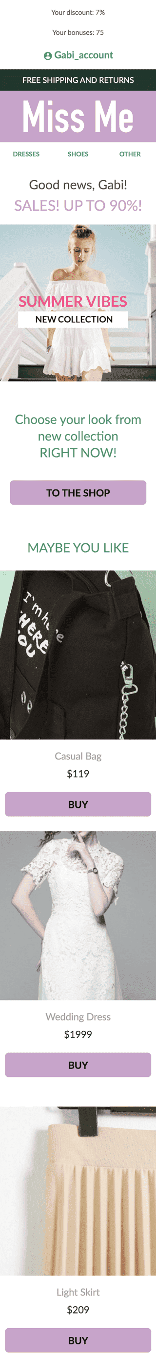 Промо шаблон письма «Модный стиль» для индустрии «Мода» мобильный вид