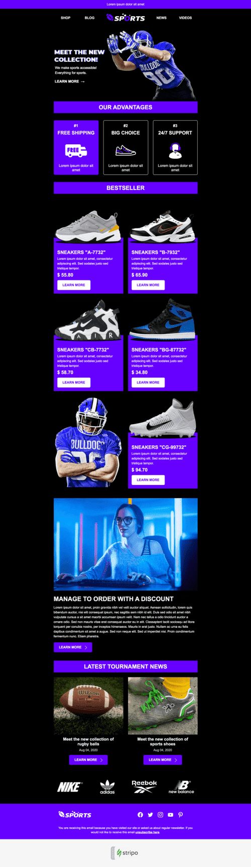 Modello Email Super Bowl «La vita è un gioco» per il settore industriale di Sport Visualizzazione mobile