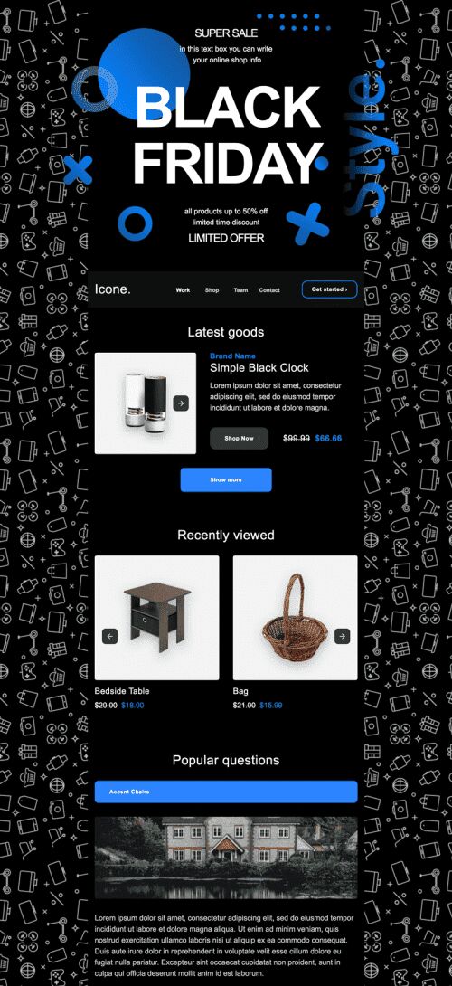 Modello Email Black Friday «Revisione rapida» per il settore industriale di Arredamento, interni e fai da te Visualizzazione mobile
