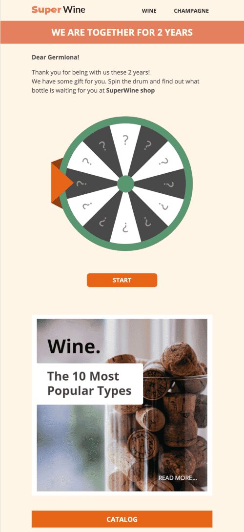 Modello Email Promo «Super Wine» per il settore industriale di Cibo Visualizzazione mobile