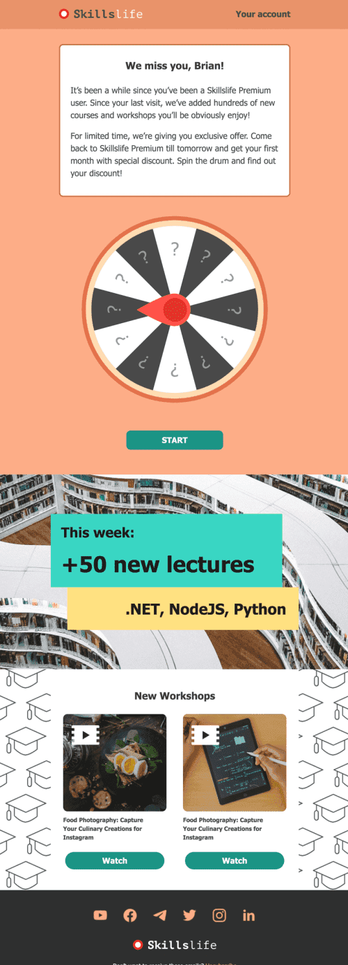 Promo Email Template «Knowledge Wheel» for Webinars industrydesktop view