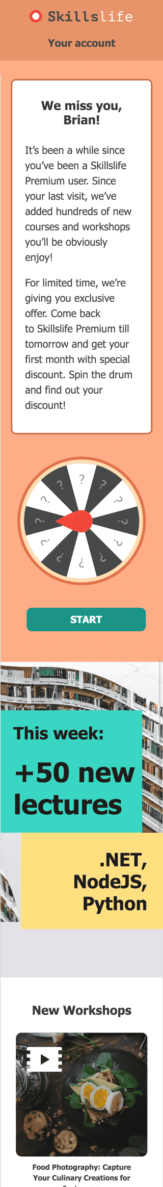 Plantilla de correo electrónico «Rueda del conocimiento» de Promoción para la industria de Seminarios en línea Vista de móvil
