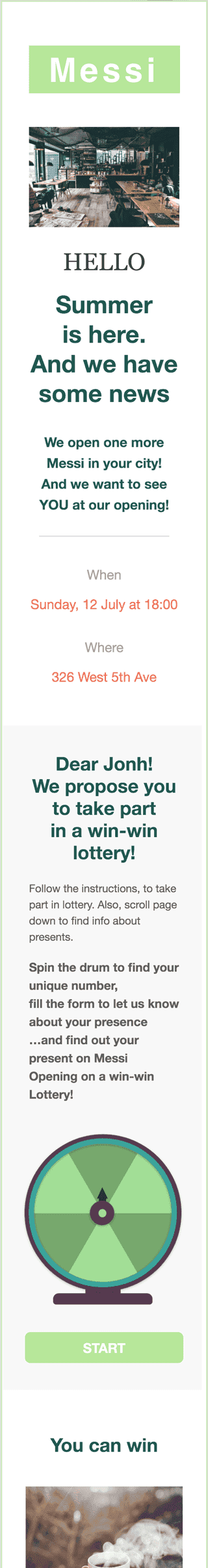 Modello Email Promo «Caffè del mattino» per il settore industriale di Cibo Visualizzazione mobile