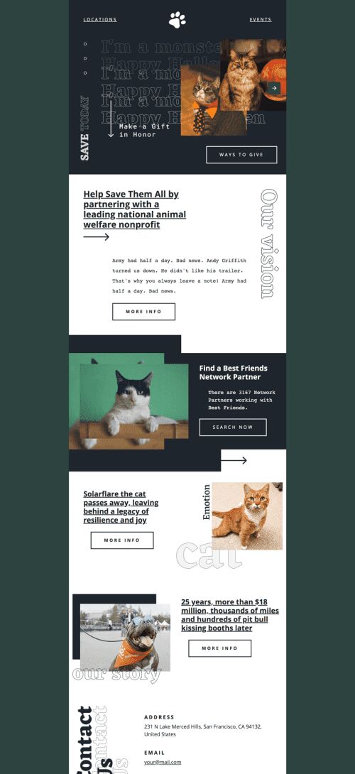 Plantilla de correo electrónico «Ayuda desde afuera» de Halloween para la industria de Mascotas Vista de móvil