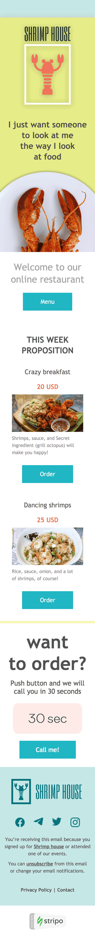 Modello Email Promo «Casa dei gamberetti» per il settore industriale di Cibo Visualizzazione mobile