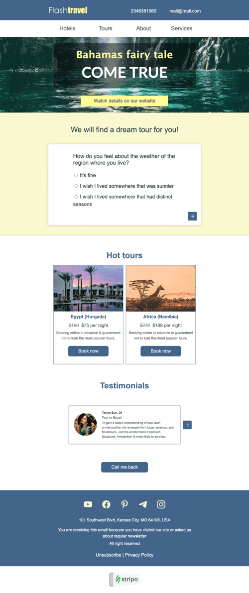 Промо шаблон листа «Швидкі подорожі» для індустрії «Туризм» мобільний вигляд