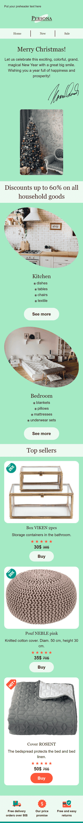 Christmas Email Template "Persona" for Furniture, Interior & DIY industry mobile view