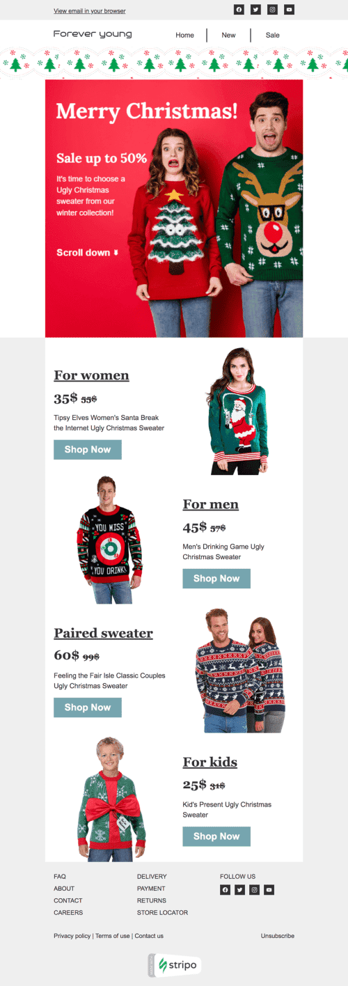 Christmas Email Template «Forever young» for Fashion industry mobile view
