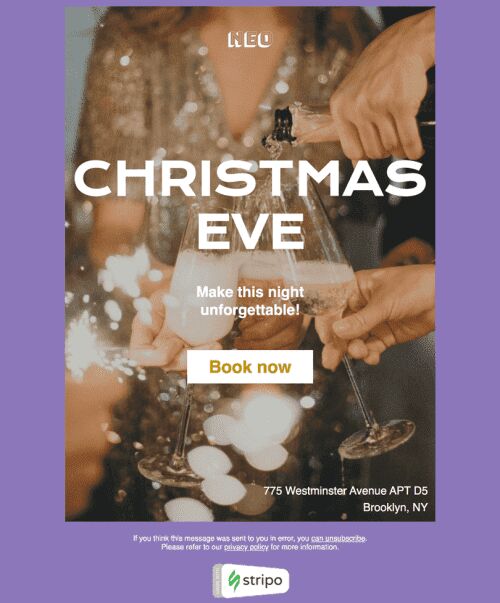 Weihnachten E-Mail-Vorlage «Weihnachtstreffen» für Restaurants-Branche Ansicht auf Mobilgeräten