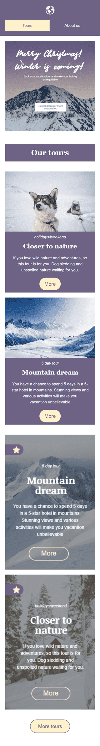 Шаблон листа до свята Різдво «Мандрівник» для індустрії «Туризм» мобільний вигляд