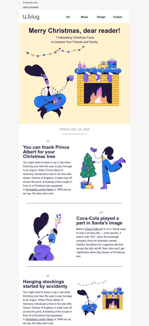 Christmas Email Template «7 Interesting  Facts» for Publications & Blogging industry mobile view