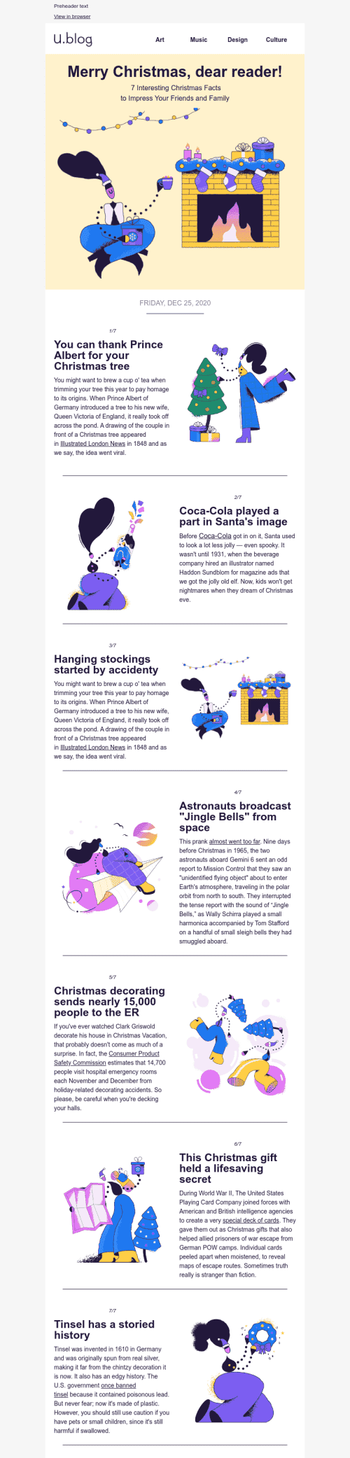 Christmas Email Template «7 Interesting  Facts» for Publications & Blogging industry mobile view