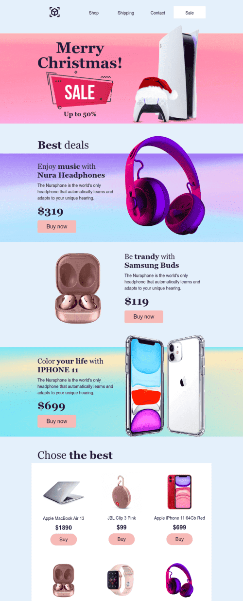 Christmas Email Template «Best gifts» for Gadgets industry mobile view