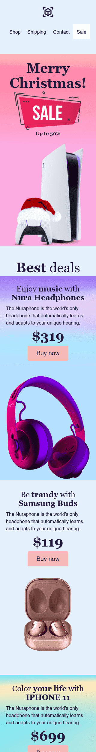 Modèle de courrier électronique Noël «Meilleurs cadeaux» pour le secteur Gadgets Affichage mobile