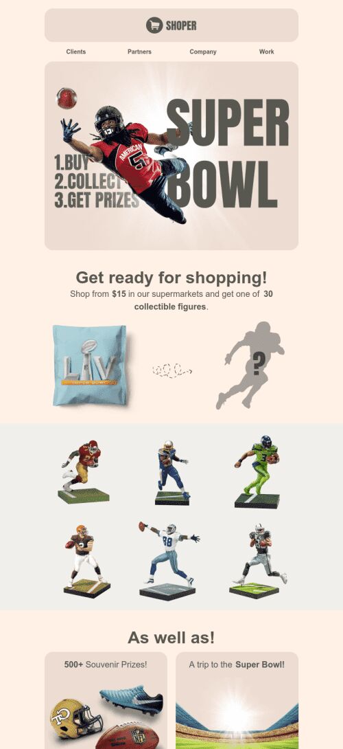 Modelo de E-mail de «Bola dourada» de Super Bowl para a indústria de Esportes Visualização de dispositivo móvel