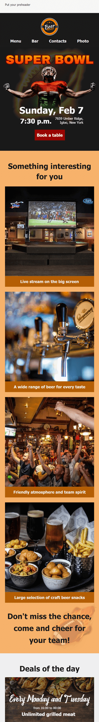 Шаблон листа до свята Супербоул/Суперкубок «Пивний дім» для індустрії «Спорт» мобільний вигляд
