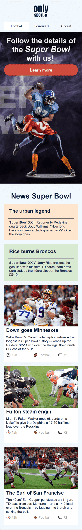 Шаблон листа до свята Супербоул/Суперкубок «Спортивний блог» для індустрії «Спорт» мобільний вигляд