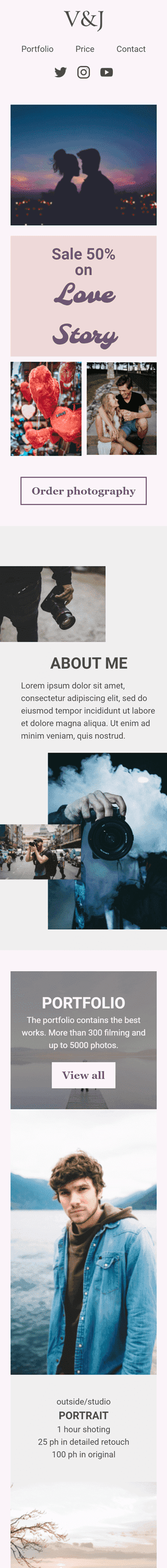 Шаблон листа до свята День Св. Валентина «Любовна історія» для індустрії «Фотографія» мобільний вигляд