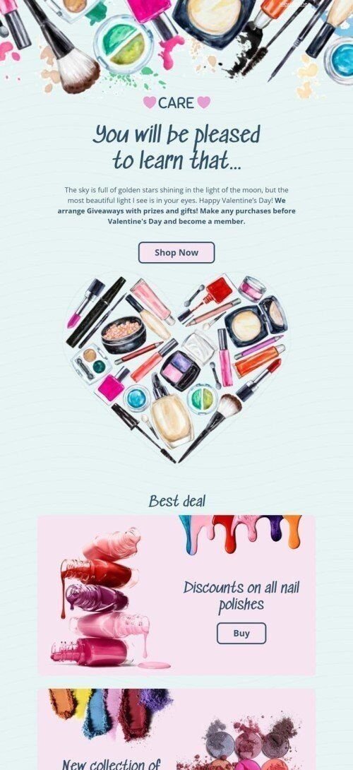 Modèle de courrier électronique Saint Valentin «Se soucier» pour le secteur Beauté & Soins Affichage mobile