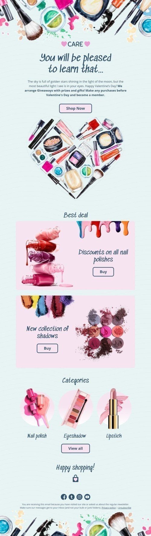 Valentinstag E-Mail-Vorlage «Pflege» für Beauty & Pflege-Branche Ansicht auf Mobilgeräten