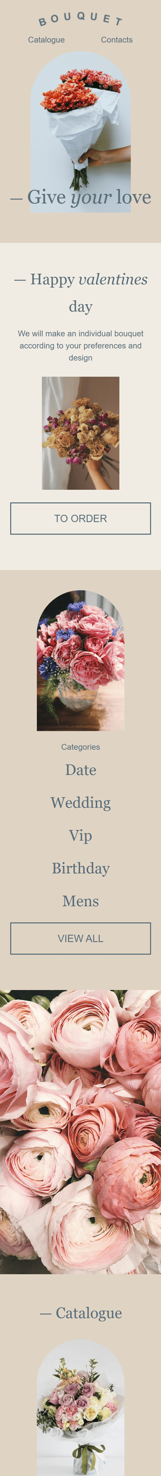 Modelo de E-mail de «Ramalhete» de Dia dos Namorados para a indústria de Presentes e Flores Visualização de dispositivo móvel