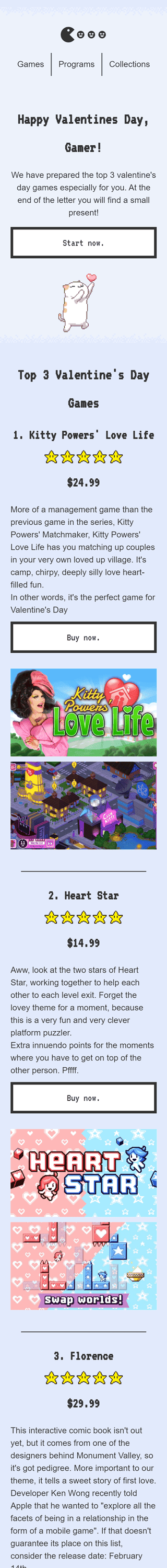 Modèle de courrier électronique Saint Valentin «Joueur» pour le secteur Logiciels & Technologie Affichage mobile