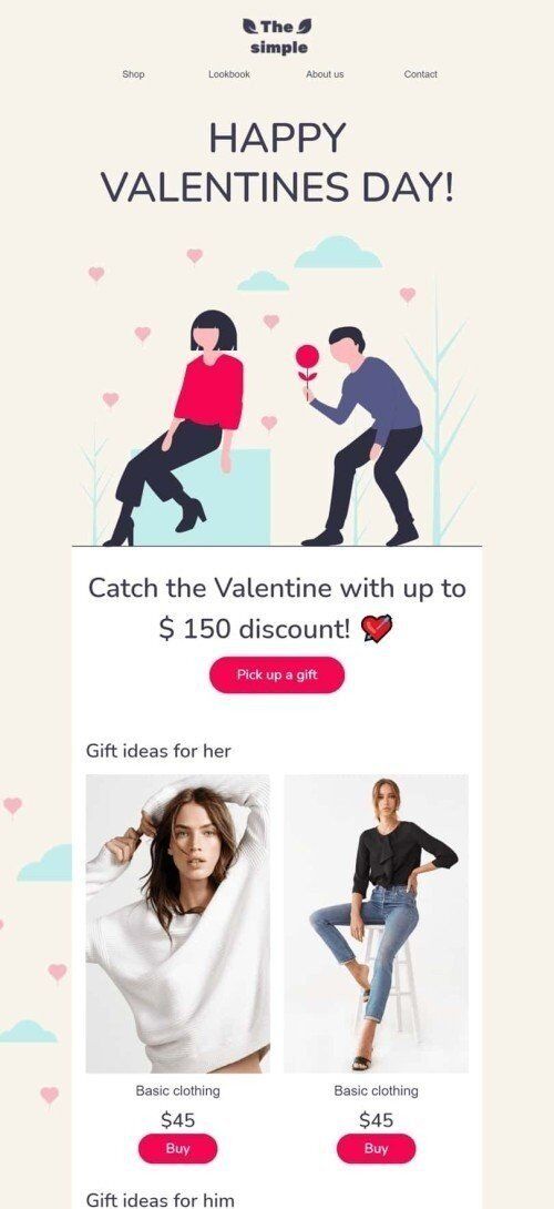 Plantilla de correo electrónico «Lo simple» de Día de San Valentín para la industria de Moda Vista de móvil