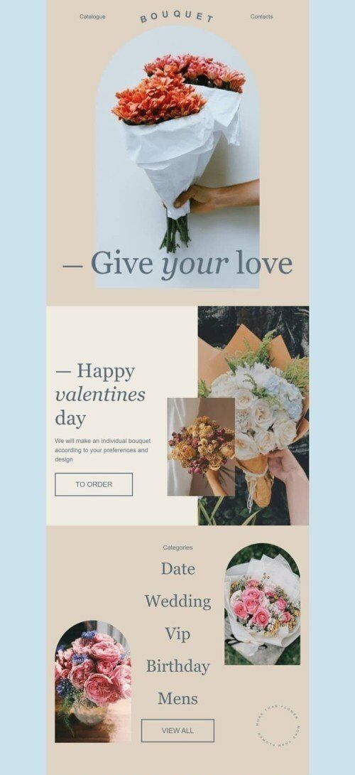 Plantilla de correo electrónico «Ramo» de Día de San Valentín para la industria de Regalos y flores Vista de móvil